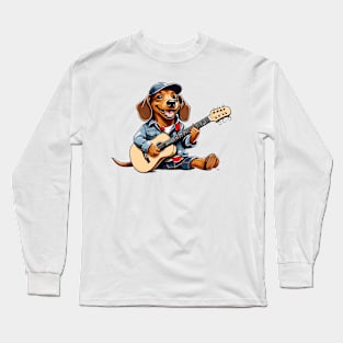 Dachshund Playing Guitar Long Sleeve T-Shirt